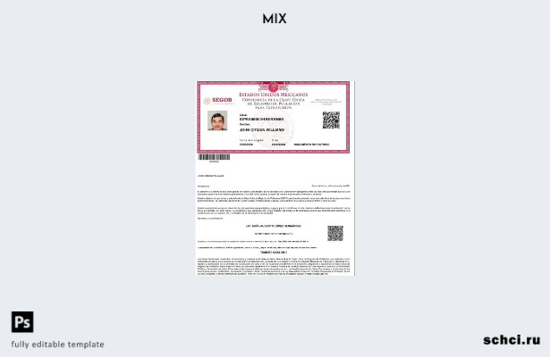 цифровая загрузка шаблона Мексики Registro de Poblacion de Mexico (номер CURP)
